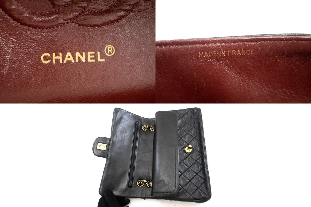 CHANEL Classic Double Flap Medium Chain Shoulder Bag Black Lamb k33
