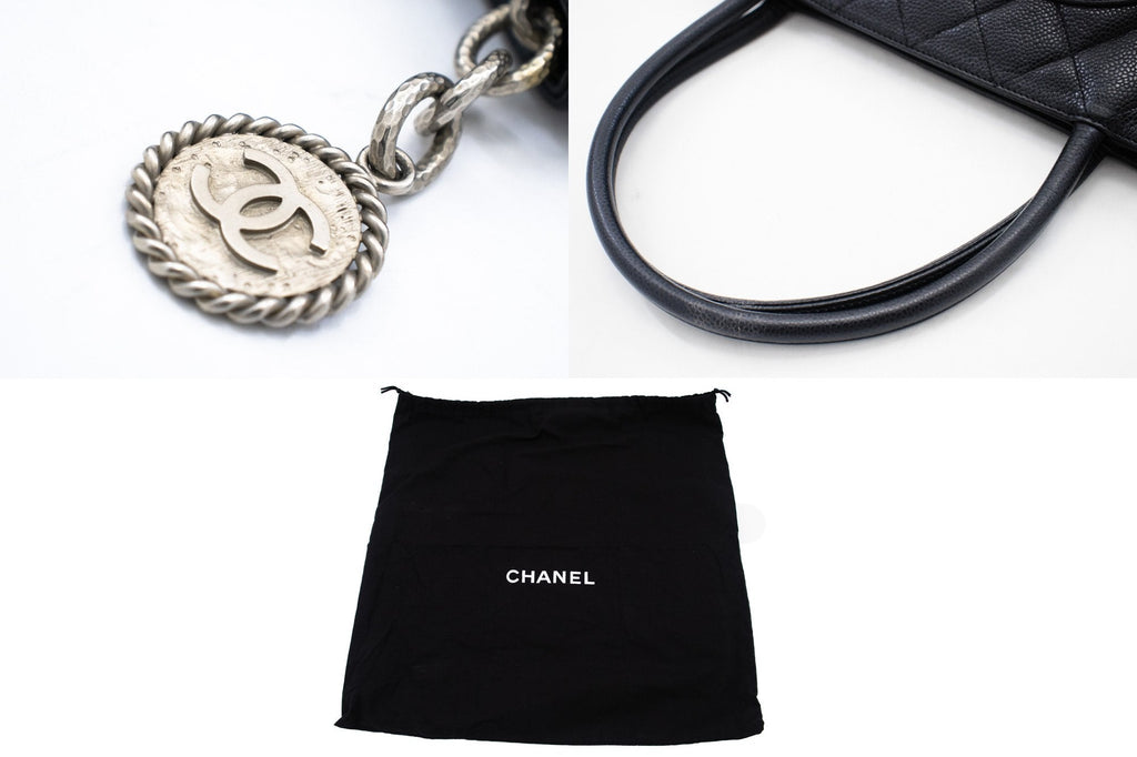 CHANEL SiLouis Vuittoner Medallion Caviar Shoulder Bag Shopping Tote Black k56