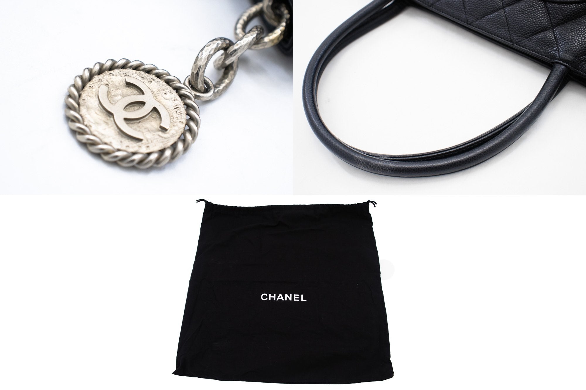 CHANEL SiLouis Vuittoner Medallion Caviar Shoulder Bag Shopping Tote Black k56