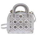 Christian Dior Lady Cannage Matelassé Silver Leather Bag (Pre-Owned)