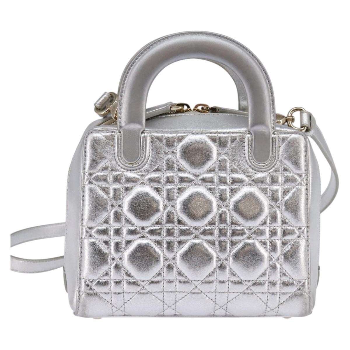 Christian Dior Lady Cannage Matelassé Silver Leather Bag (Pre-Owned)
