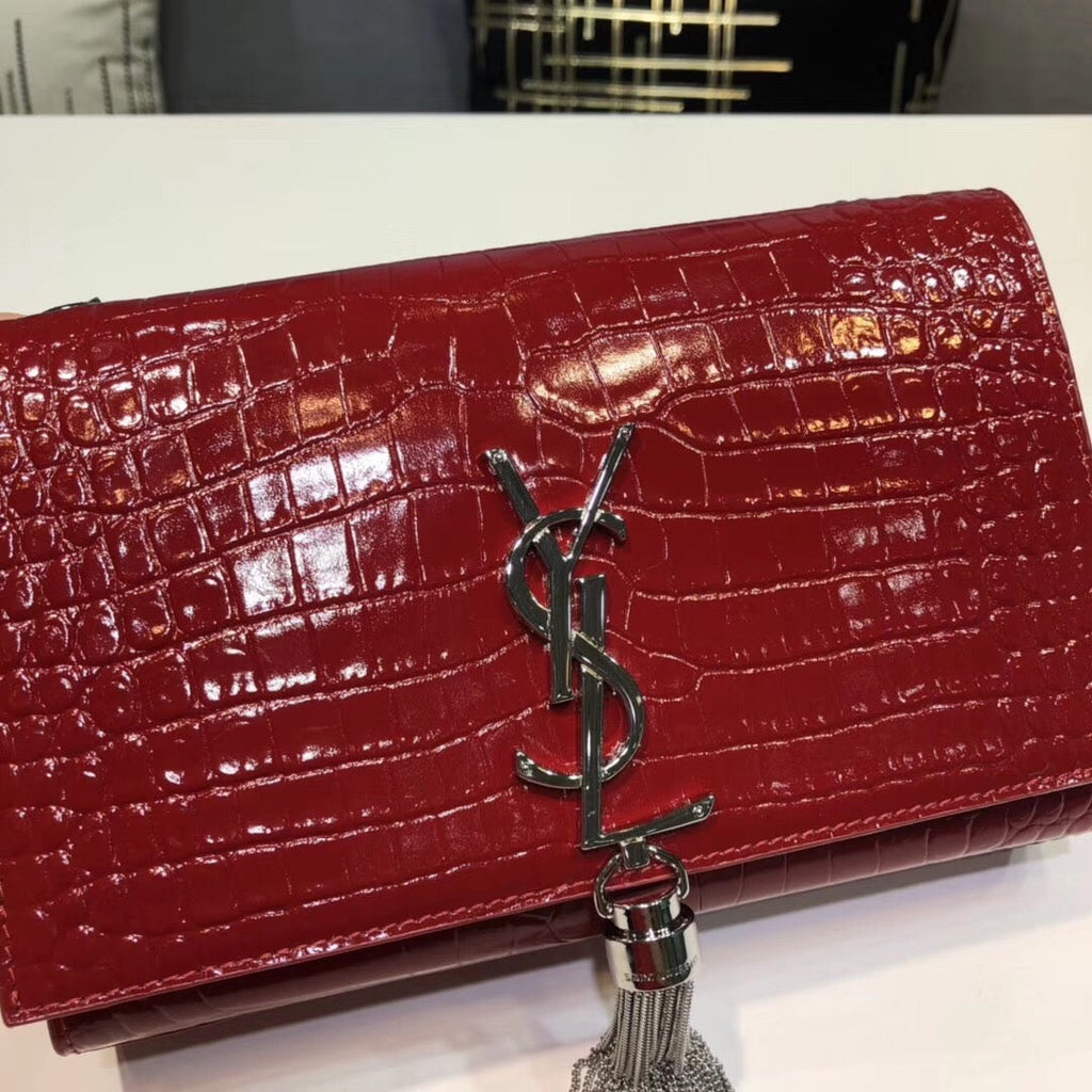 YSSL Kate Small Chain Bag With Tassel In Embossed Burgundy For Women 7.8in/20cm YSLÂ 
