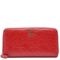 Chanel Zippy Camellia Embossed Leather Wallet Red