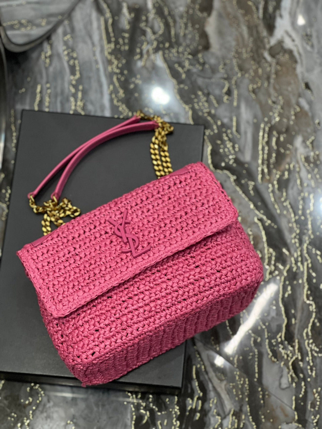 YSSL Niki Medium Chain Bag In RaTop QualityTop Qualitya For Women 11in/28cm Pink YSL