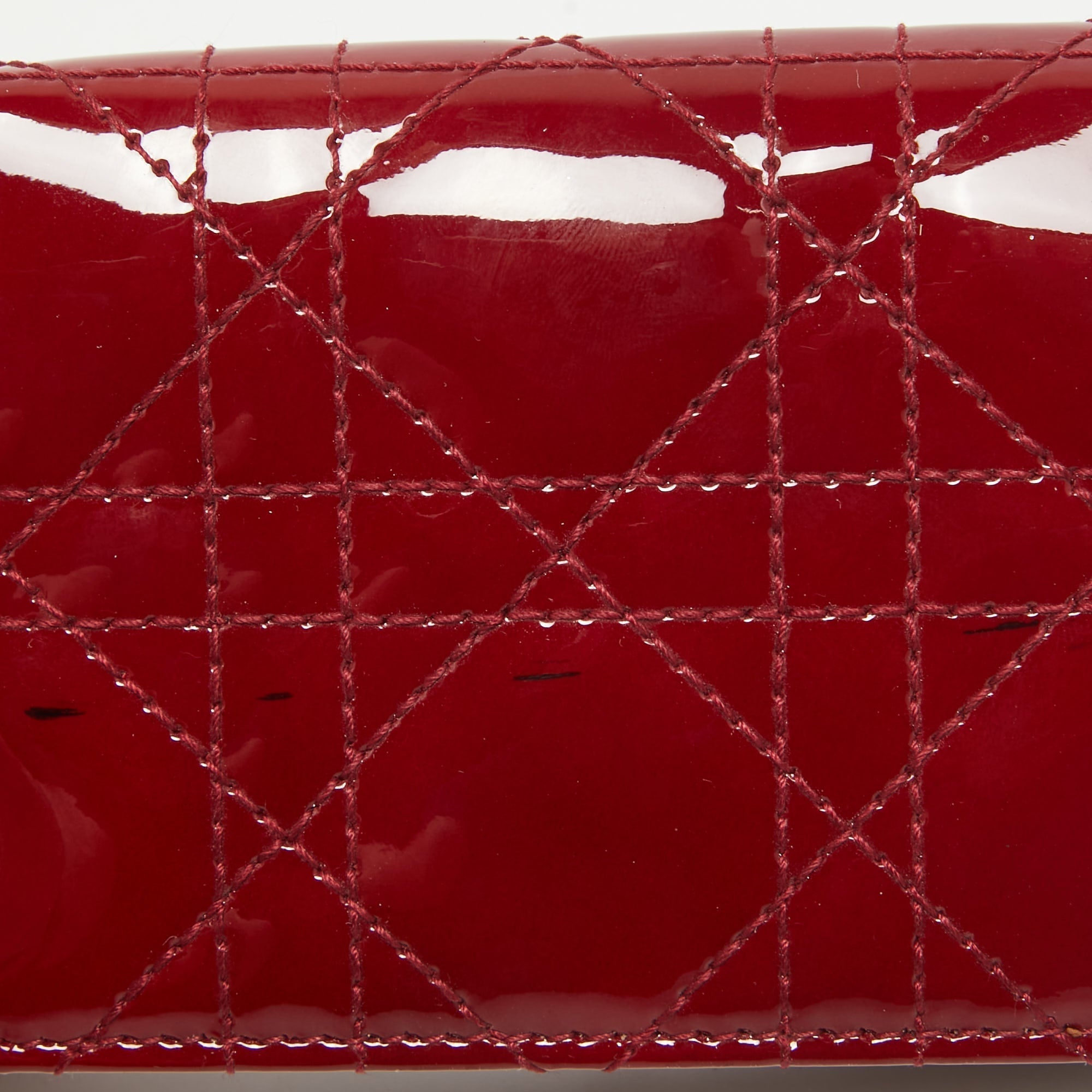 Dior Red Cannage  Leather Lady Dior Flap Card Holder