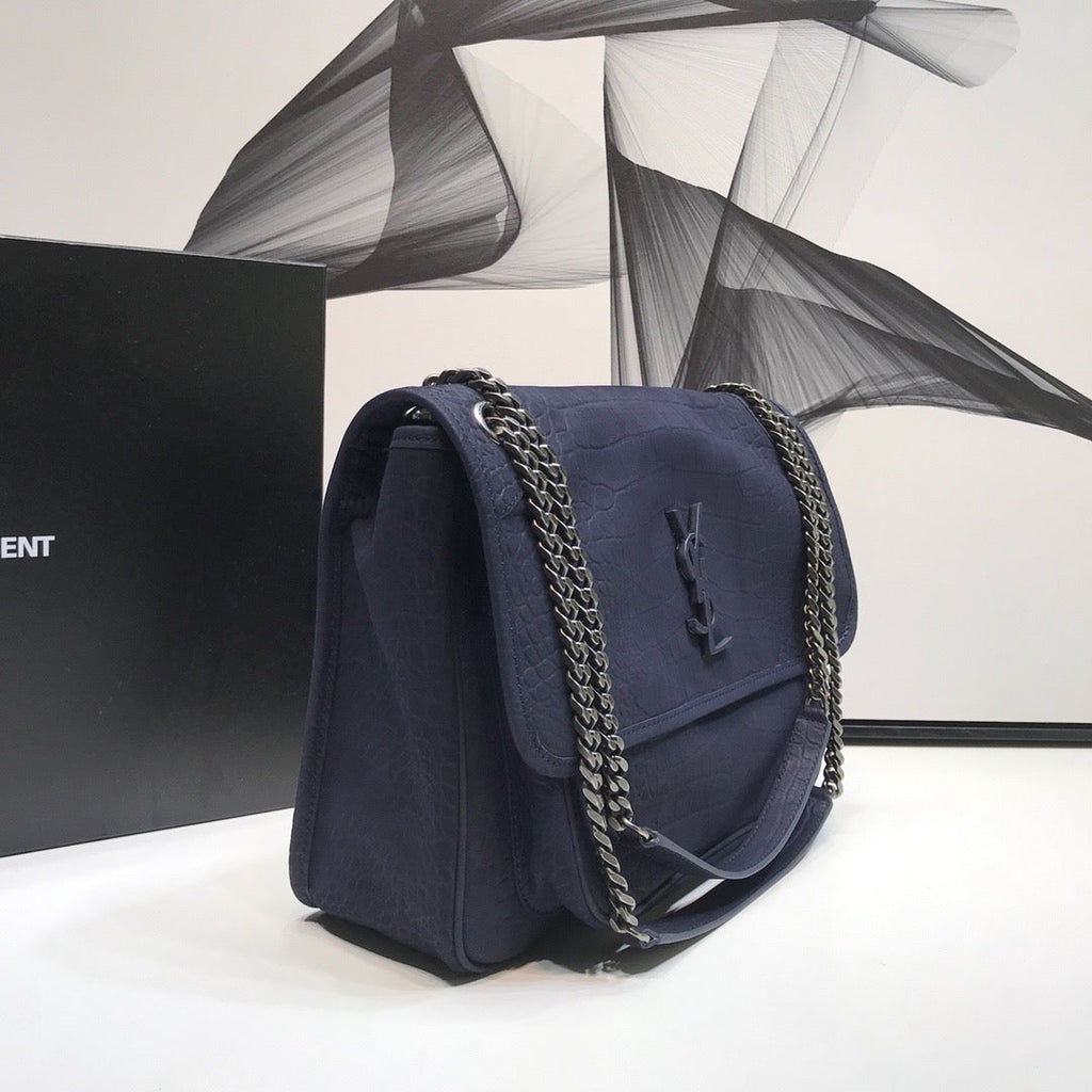 YSSL Niki Medium Chain Bag In-Embossed NavyÂ For Women 11in/28cm YSL