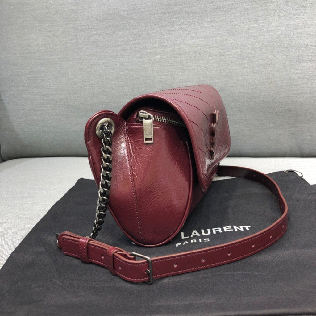 Saint Laurent Niki MeDiorum Crinkled Shoulder Bag Burgundy For Women 11in/28cm YSL