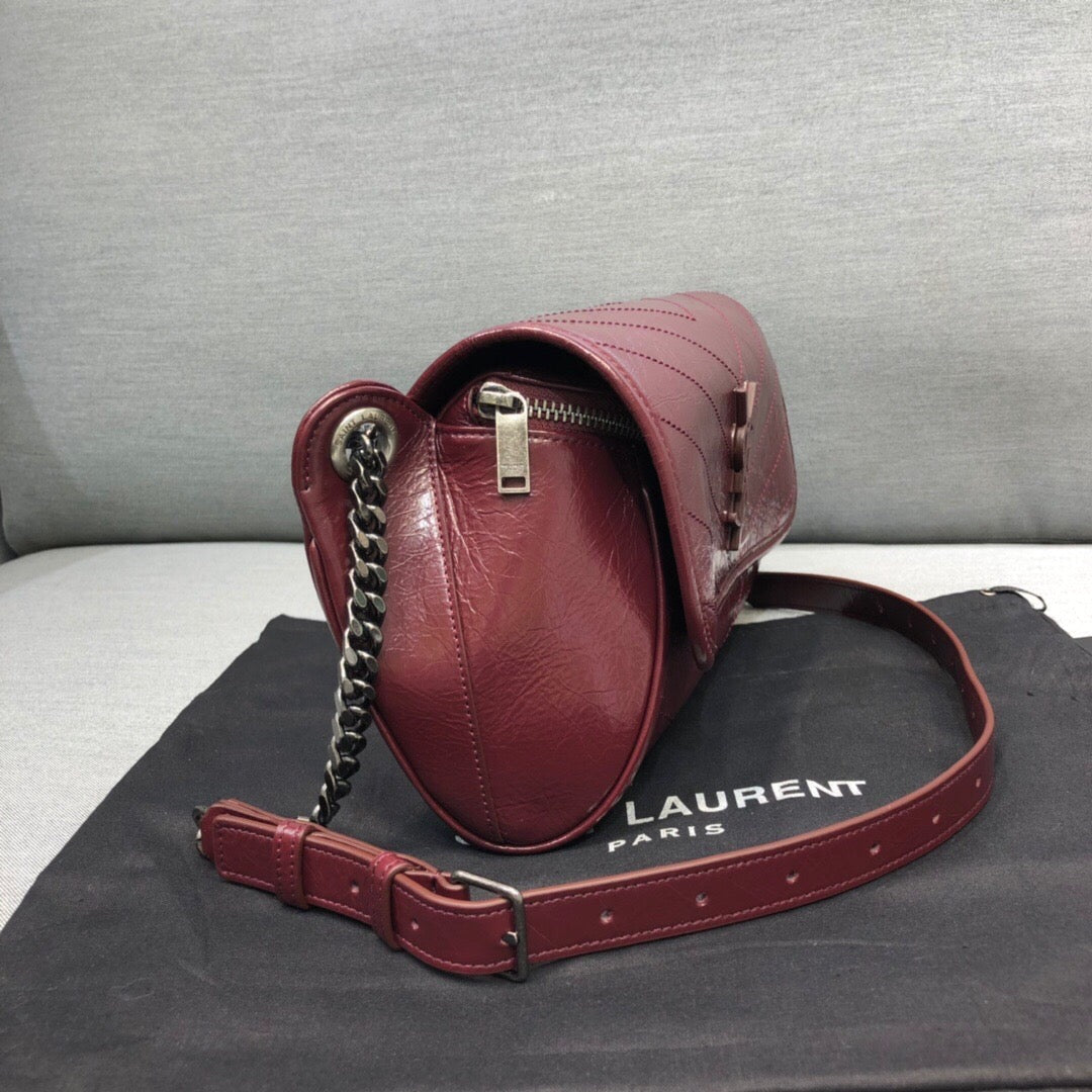 Niki MeGLAMIum Crinkled Shoulder Bag Burgundy For Women 11in/28cm YSL