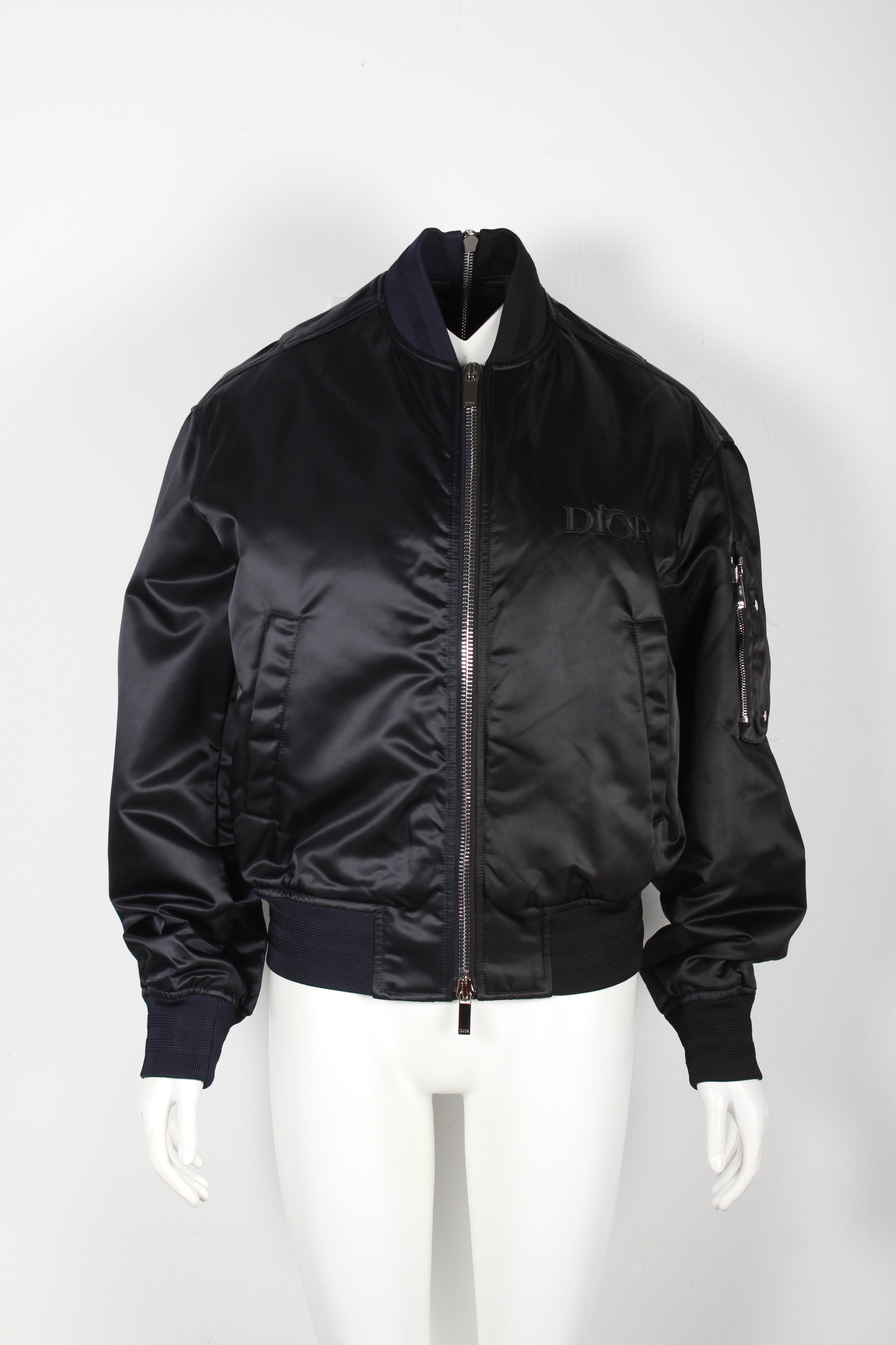 Dior And Judy Blame Embroidered Bomber Jacket in Black Cupro