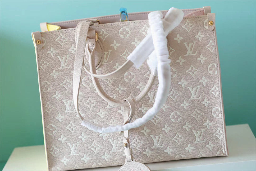 Louis Vuitton Onthego MM Monogram Empreinte Beige/ Pink/ Yellow For Women,  Shoulder And Crossbody Bags 35cm/13.8in Louis Vuitton M46128