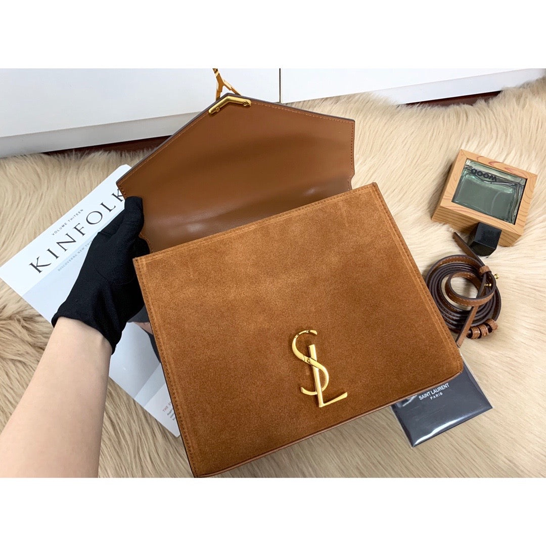 YSSL Cassandra Medium Top Handle Bag In Box And Velvet Brown For Women 9in/24.5cm YSL