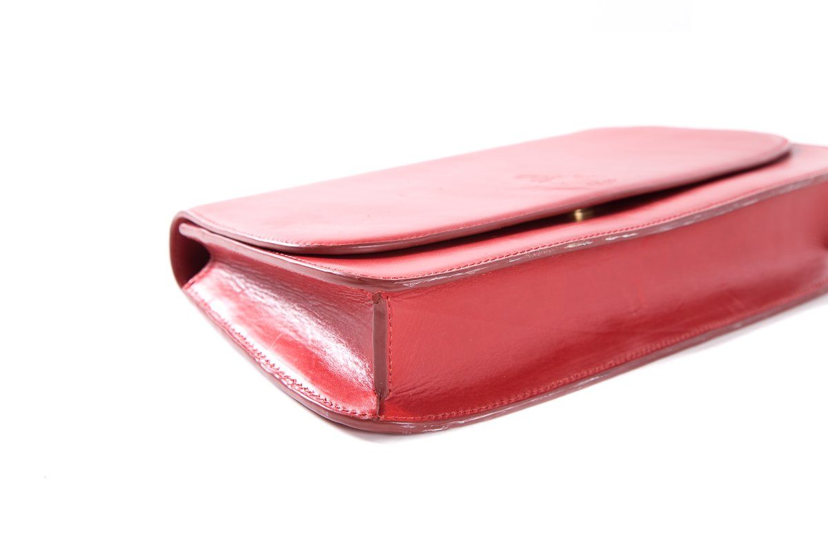 Mark Cross Red Leather Clutch with Shoulder Chain