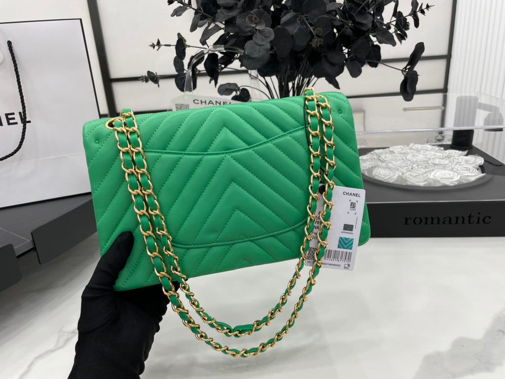 Chanel Chevron Mini Rectangular Classic Flap Green Bag For Women 20.5cm/8in