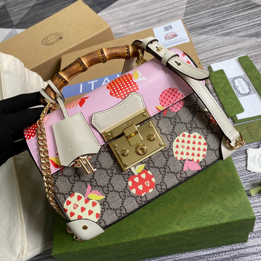 Gucci Padlock Gucci Small amboo Strawberry Shoulder Bag Beige For Women, Women’s Bags 9.5in/24cm Gucci