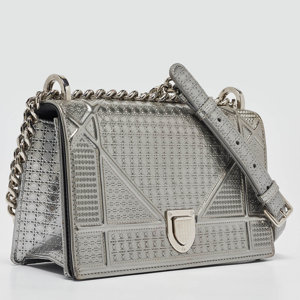 Dior Silver  Leather Small Diorama Shoulder Bag