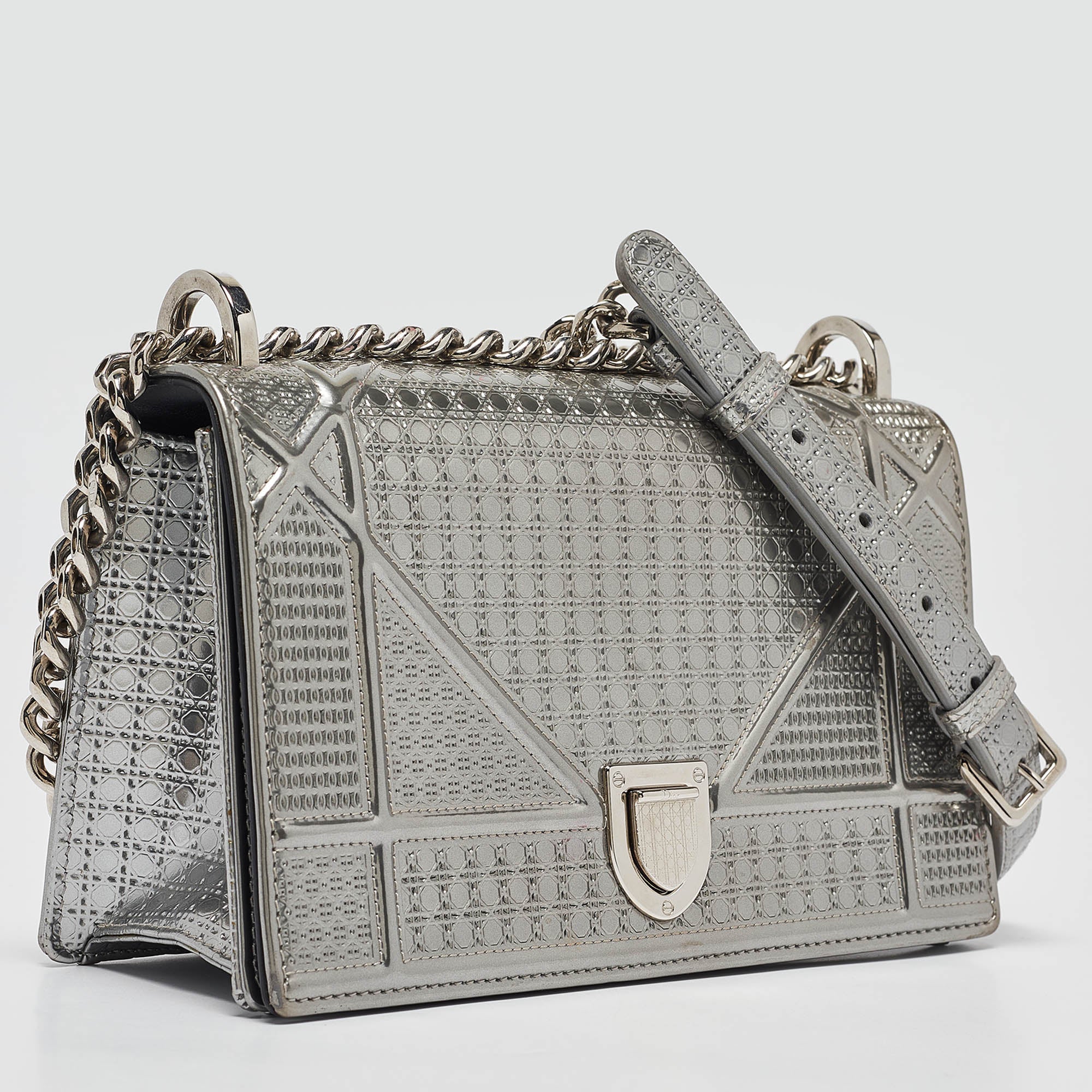 Dior Silver  Leather Small Diorama Shoulder Bag