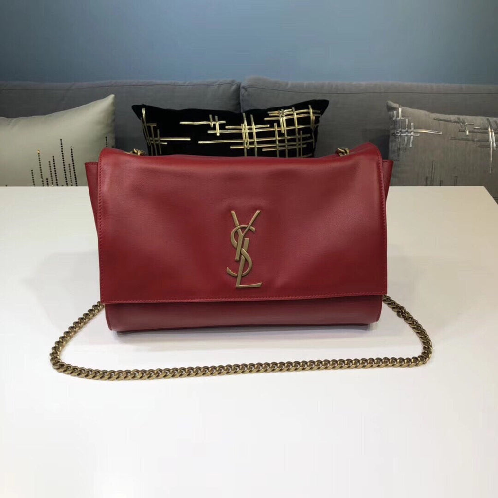 YSSL Kate Medium Chain Bag In Grain De Poudre Red For Women 9in/24cm YSL 364021BOW0J6008