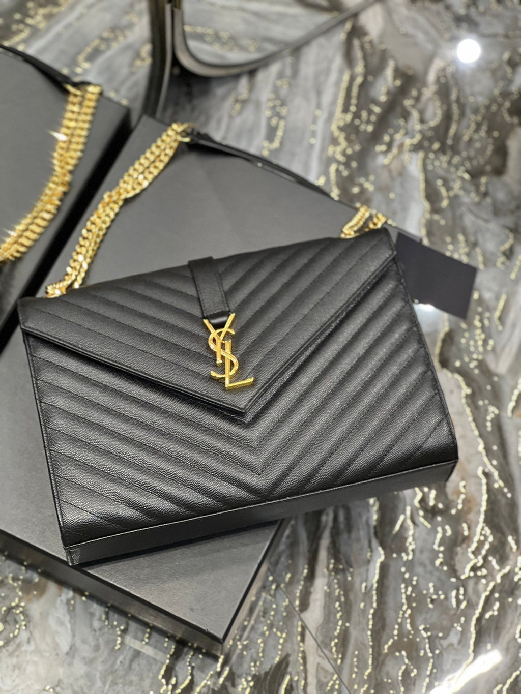 YSSL College Large Chain Bag Black For Women 12in/32cm YSL 600278BRM071000