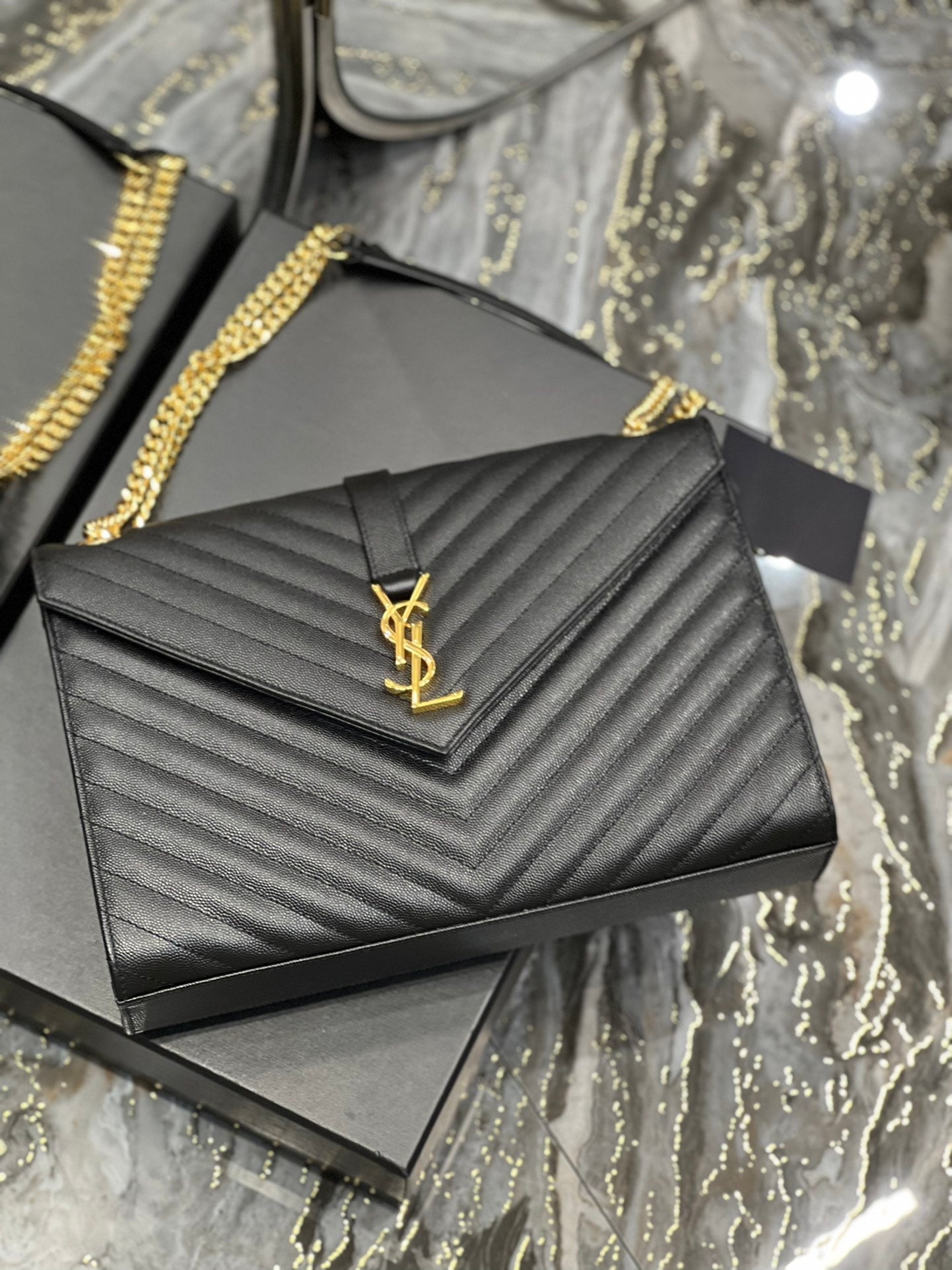 YSSL College Large Chain Bag Black For Women 12in/32cm YSL 600278BRM071000