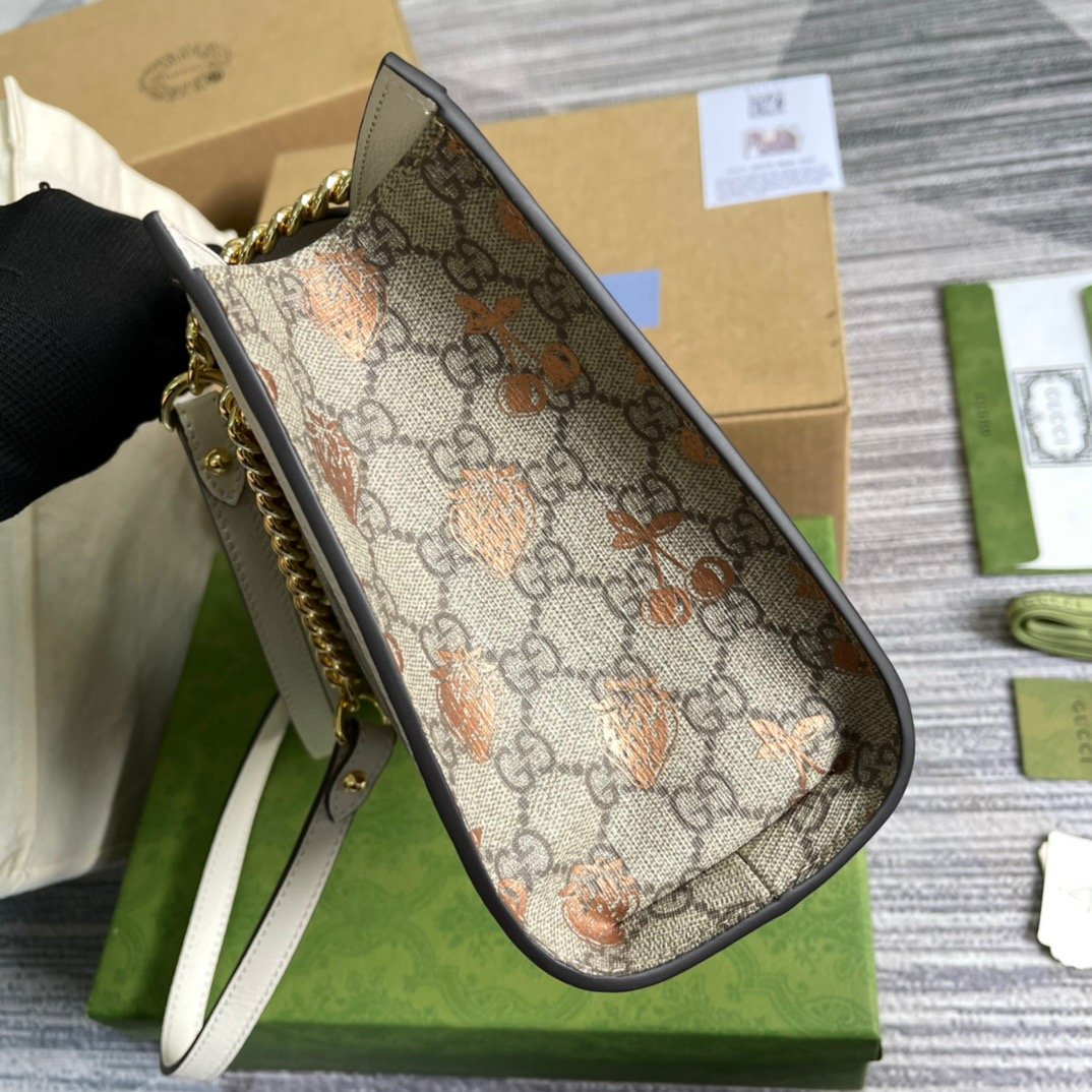 Gucci Padlock Small Gucci Strawberry Shoulder Bag Beige For Women, Women’s Bags 10in/26cm Gucci