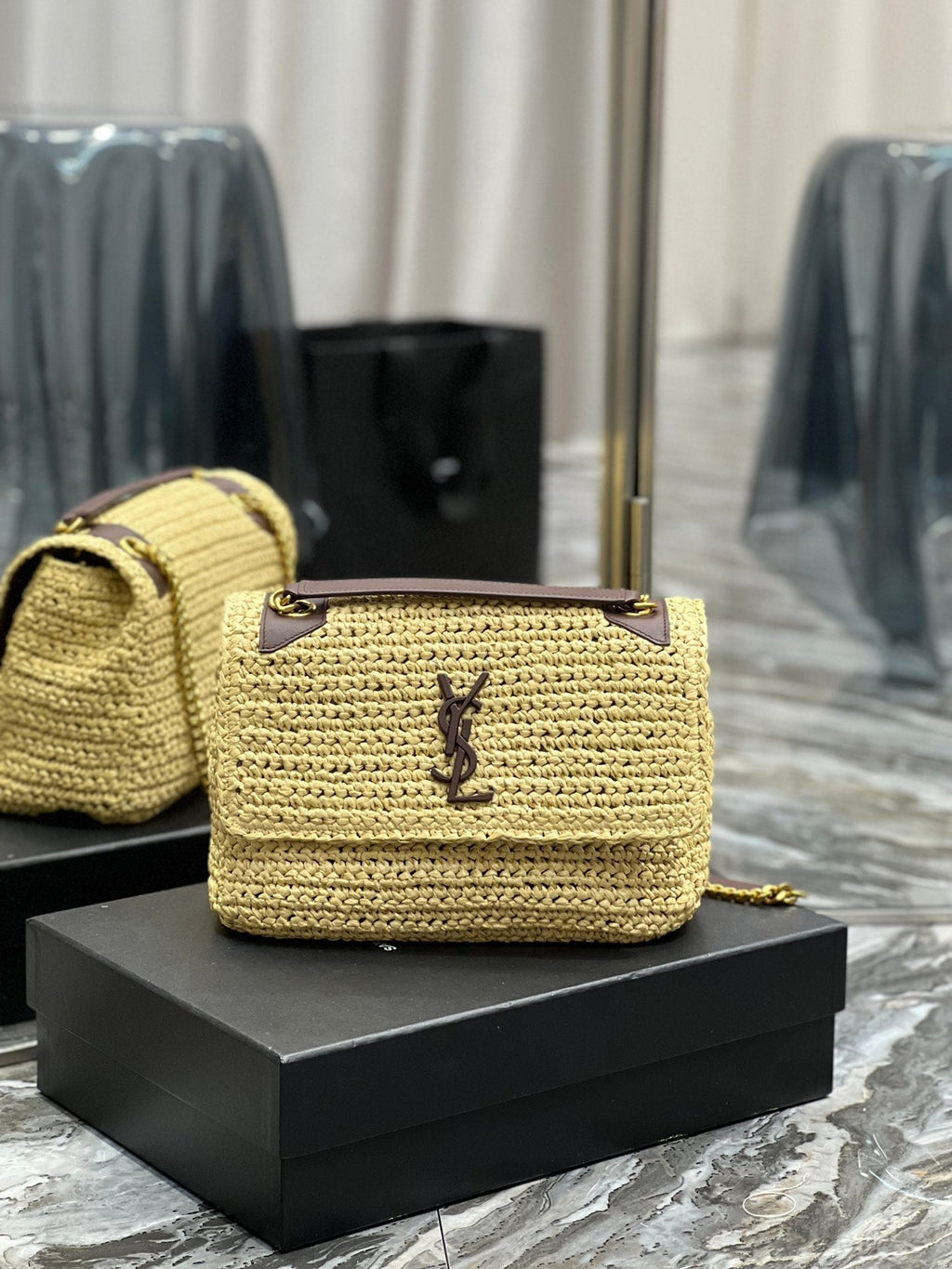 YSSL Niki Medium Chain Bag In RaTop QualityTop Qualitya For Women 11in/28cm Brown YSL 633187Gucci66W7069