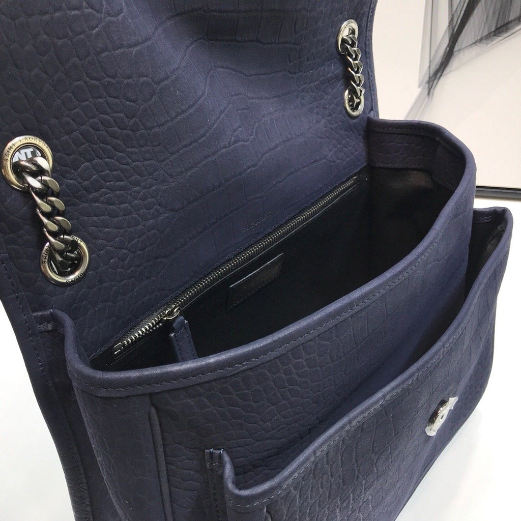 YSSL Niki Medium Chain Bag In-Embossed NavyÂ For Women 11in/28cm YSL