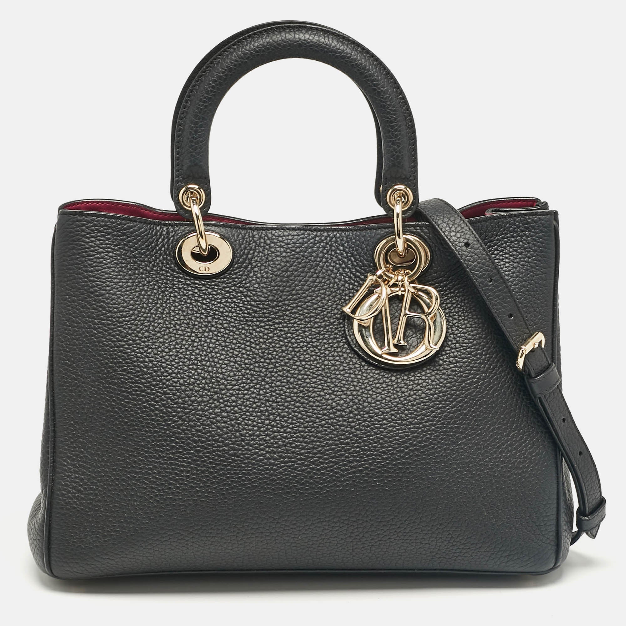 Black Leather Medium Diorissimo Shopper Tote