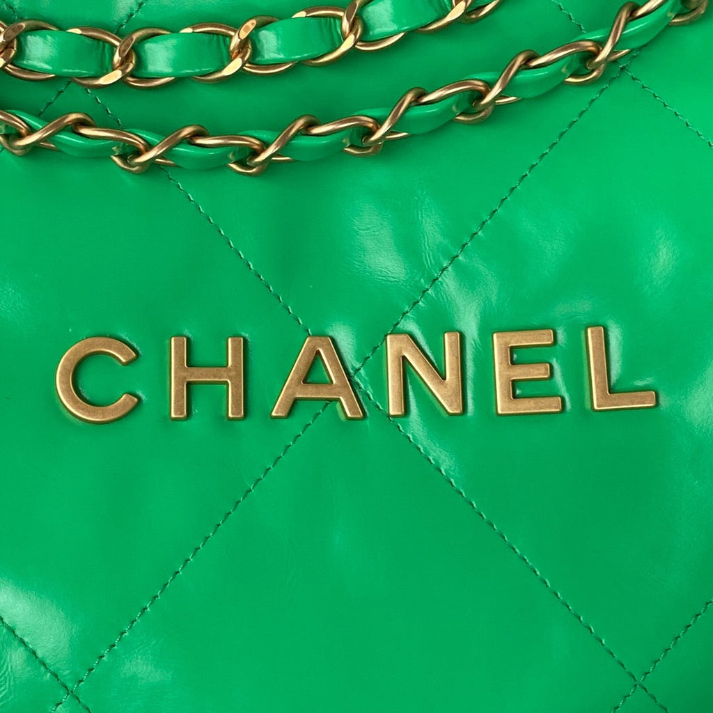 Chanel 22 Handbag Gold Hardware Shiny Green For Women Handbags, Shoulder Bags 16.5in/38cm AS3261