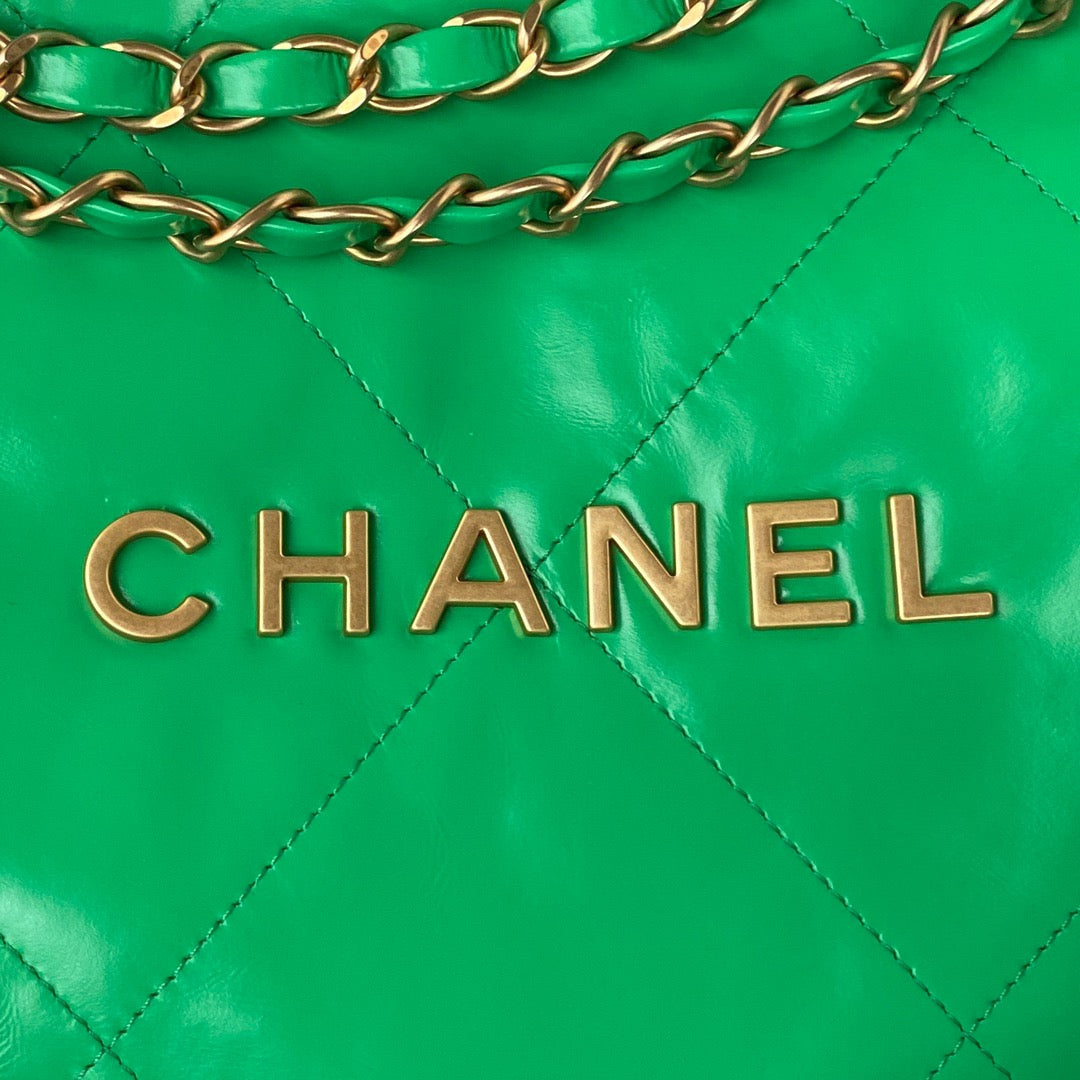 Chanel 22 Handbag Gold Hardware Shiny Green For Women, Women’s Handbags, Shoulder Bags 16.5in/38cm AS3261