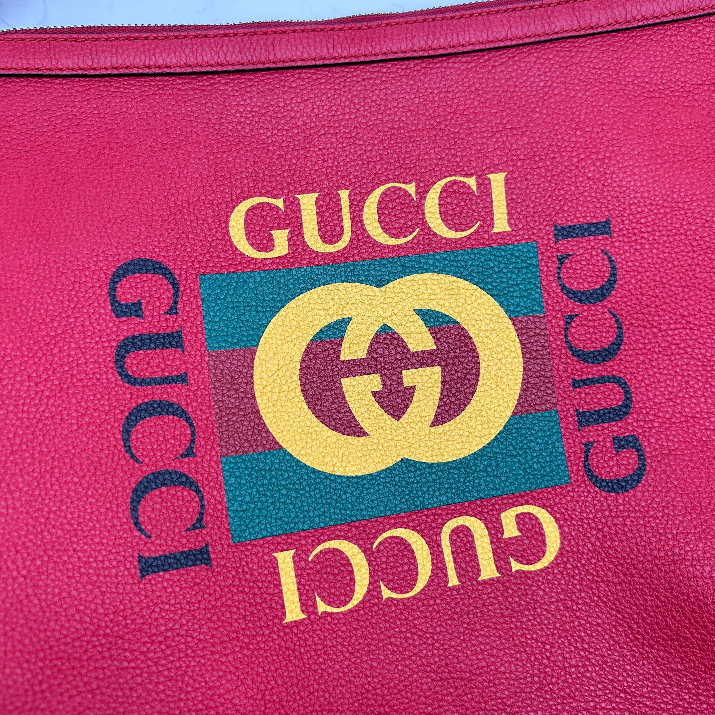 Gucci Red Logo Print Half-Moon Shoulder Bag