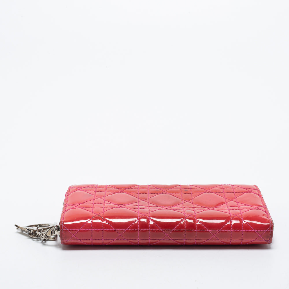 Dior Pink  Leather Lady Dior Zip Around Wallet