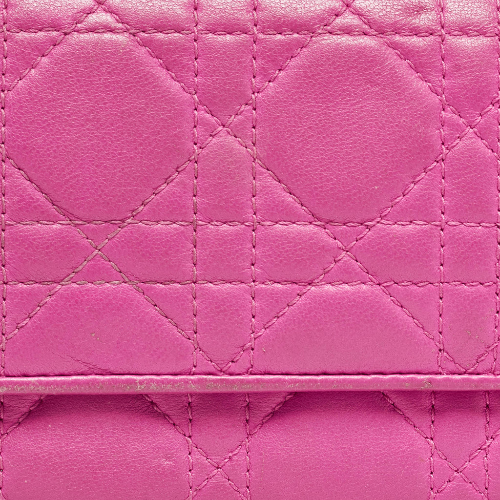 Dior Pink Cannage Leather Lady Dior Wallet On Chain..