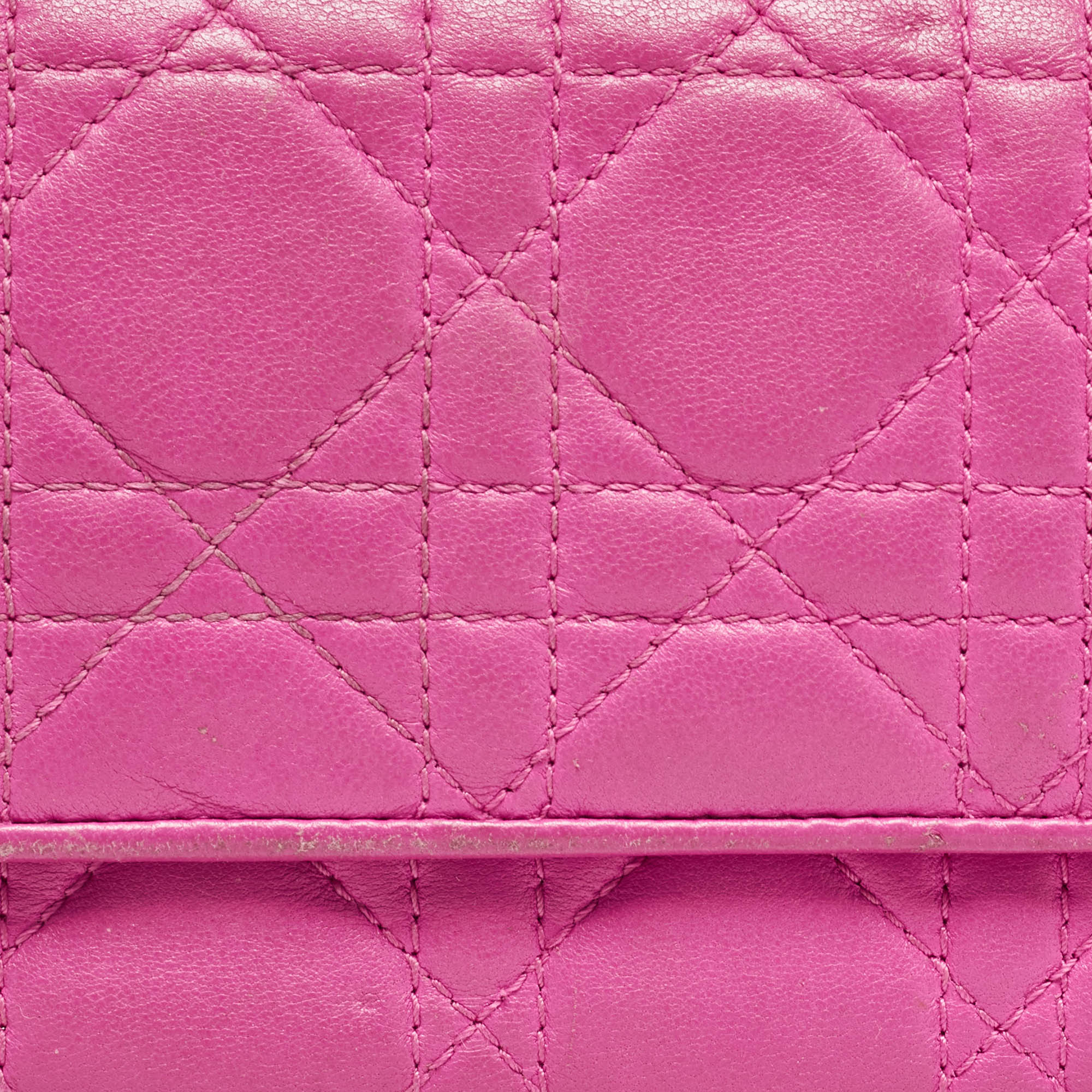 Dior Pink Cannage Leather Lady Dior Wallet On Chain..