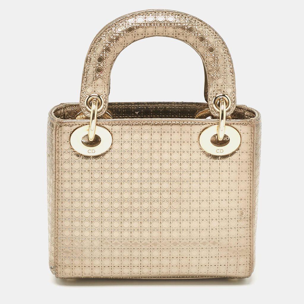Dior Gold Microcannage  Leather Mini Lady Dior Tote