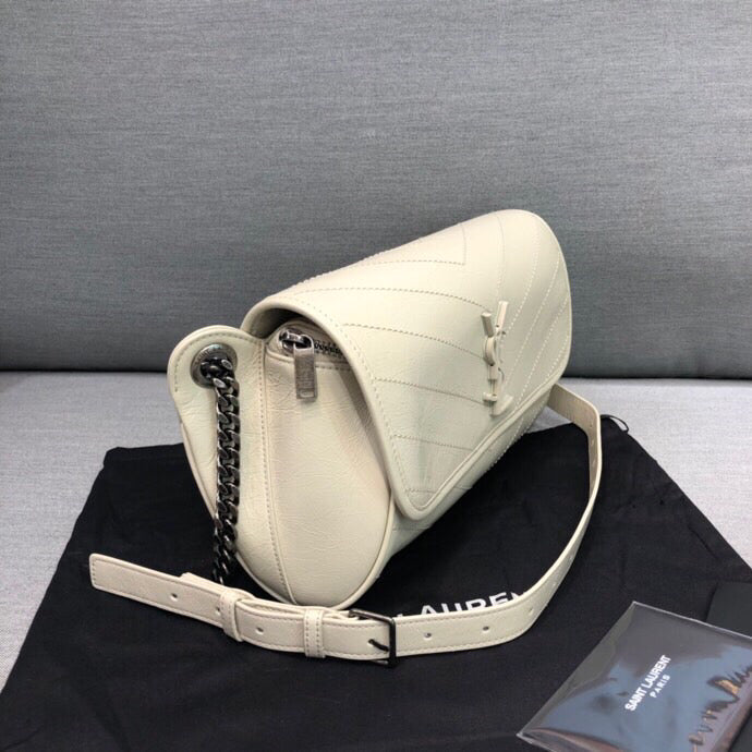 Saint Laurent Niki MeDiorum Crinkled Shoulder Bag White For Women 11in/28cm YSL