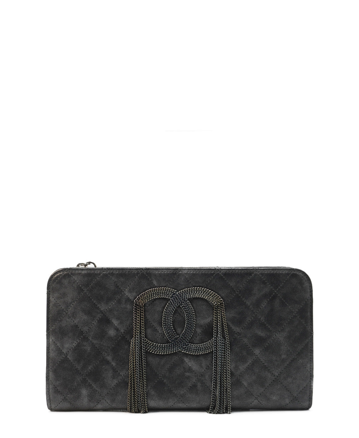 Bronze Metallic Quilted Calfskin Chain CC Wristlet Clutch Black