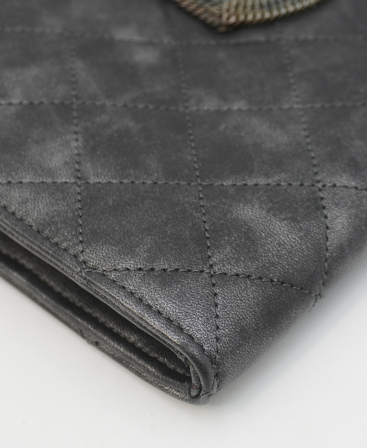 Bronze Metallic Quilted Calfskin Chain CC Wristlet Clutch Black