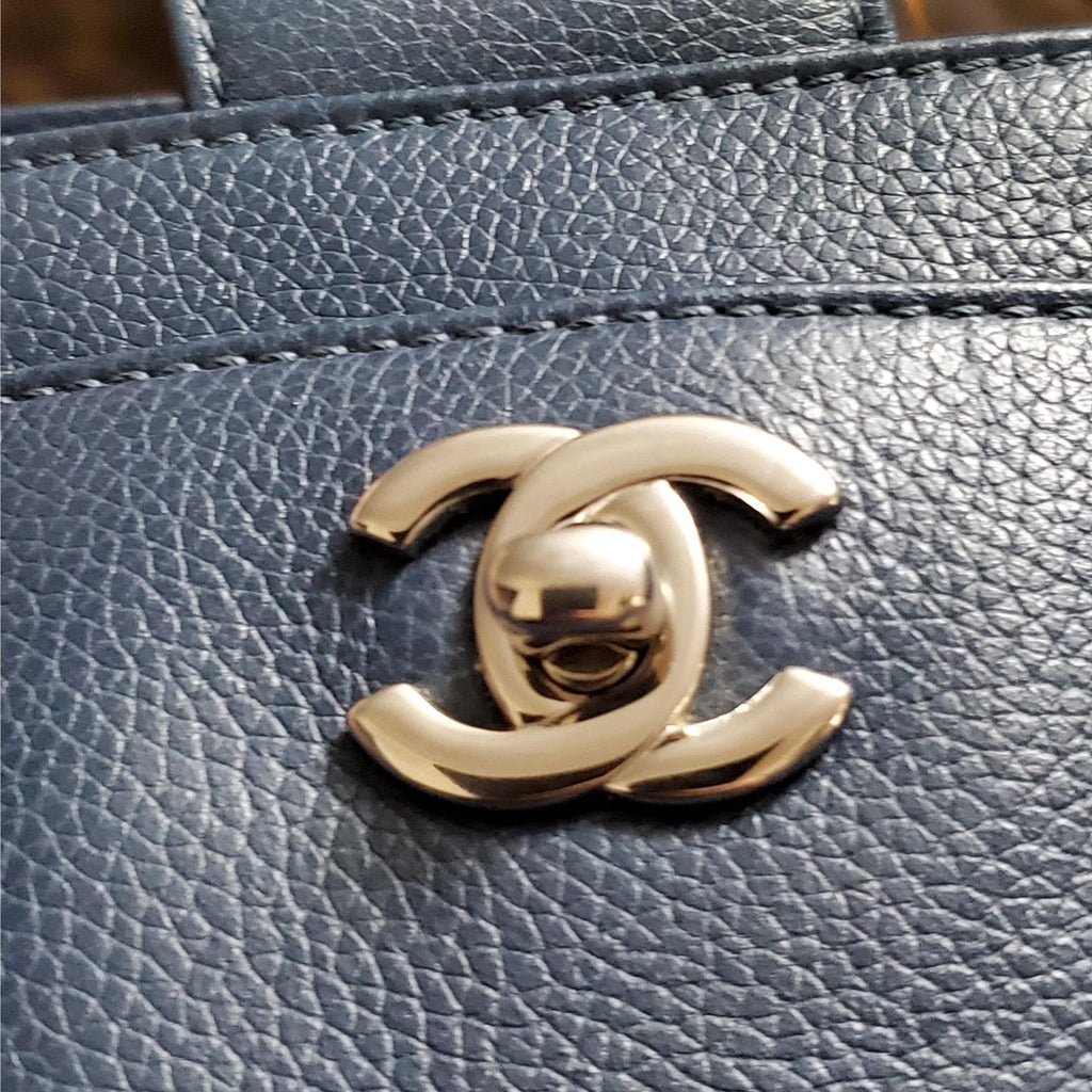 Chanel CC Executive Calfskin Navy Blue Shoulder Bag