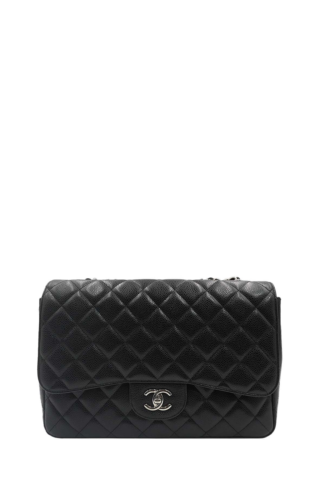 Jumbo Classic Single Flap Caviar SHW Black