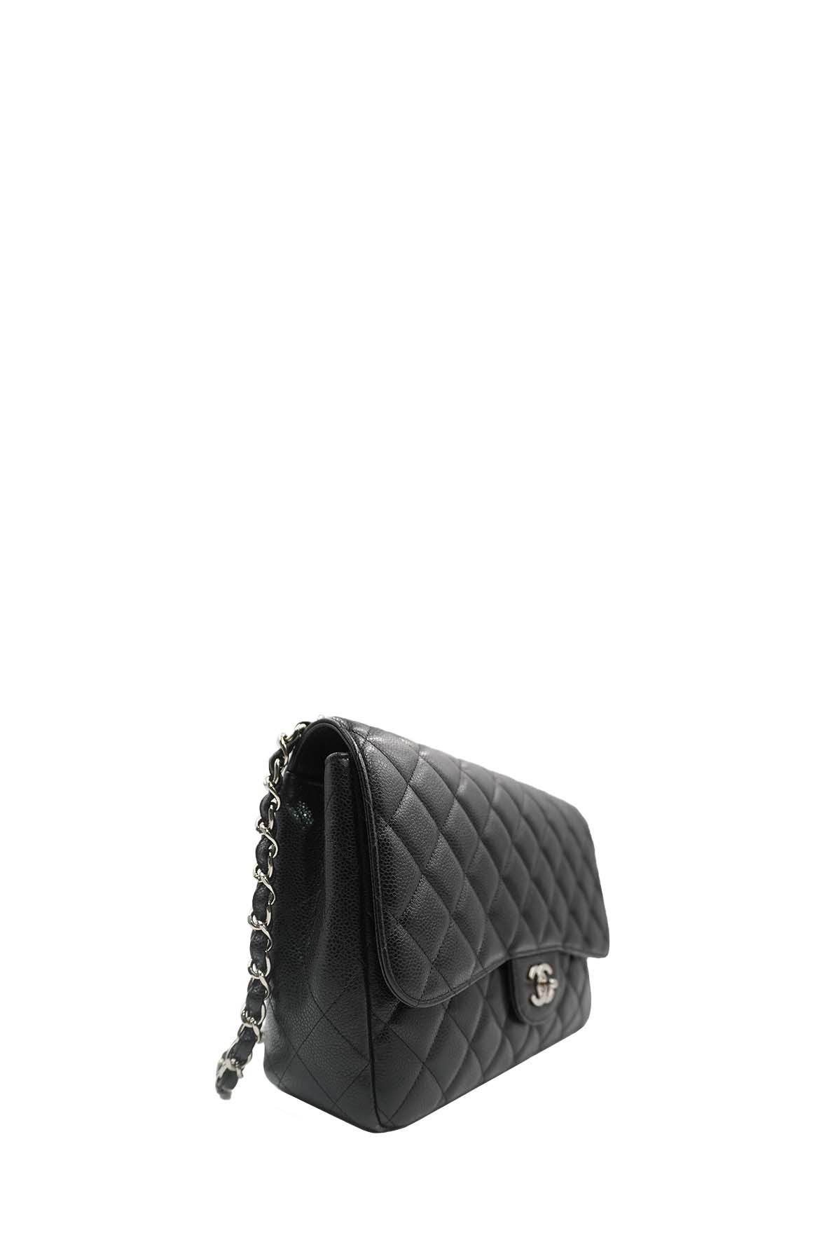 Jumbo Classic Single Flap Caviar SHW Black