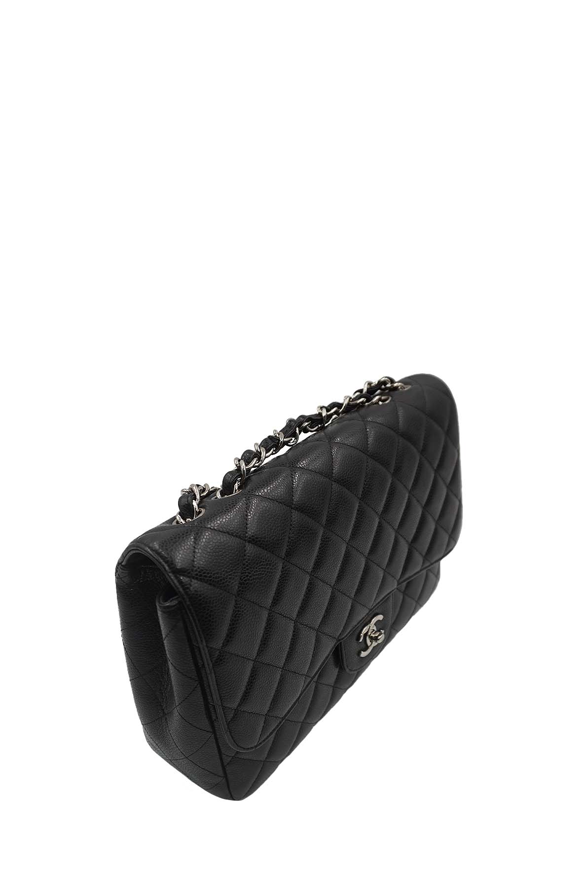Jumbo Classic Single Flap Caviar SHW Black