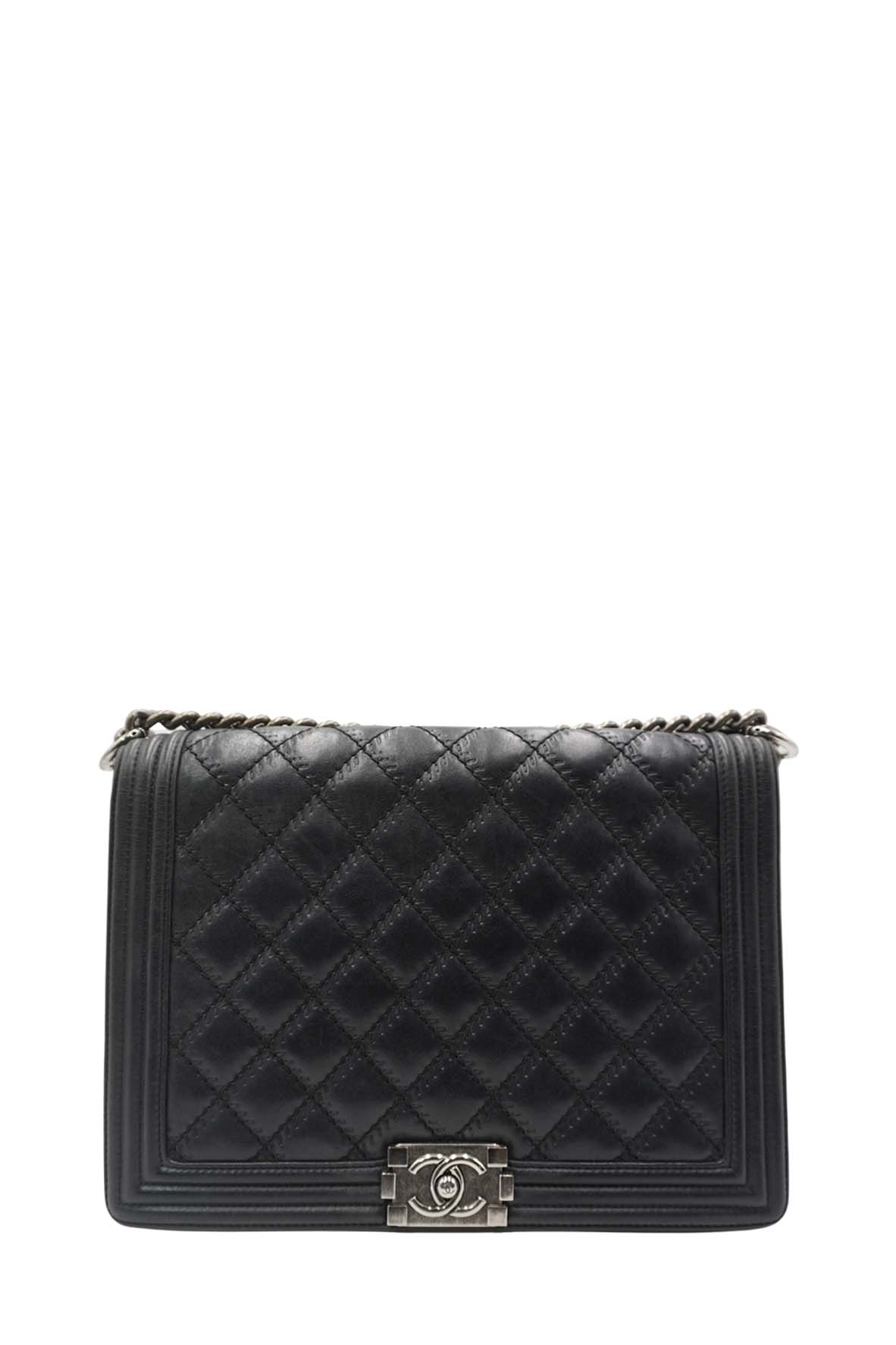 Large Classic Quilted Boy SiLouis Vuittoner Hardware Black
