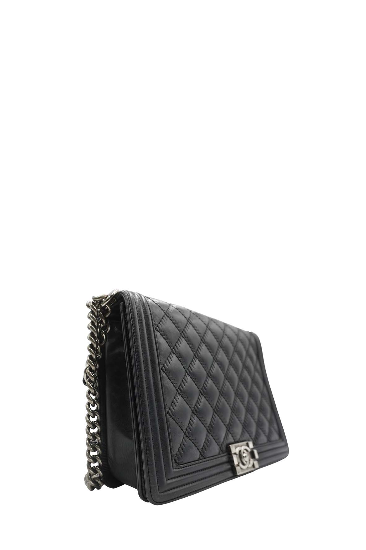 Large Classic Quilted Boy SiLouis Vuittoner Hardware Black