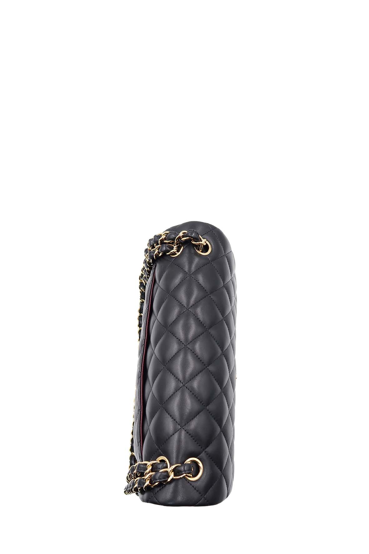 Quilted Lambskin Jumbo Classic Flap Bag with Gold Hardware Black
