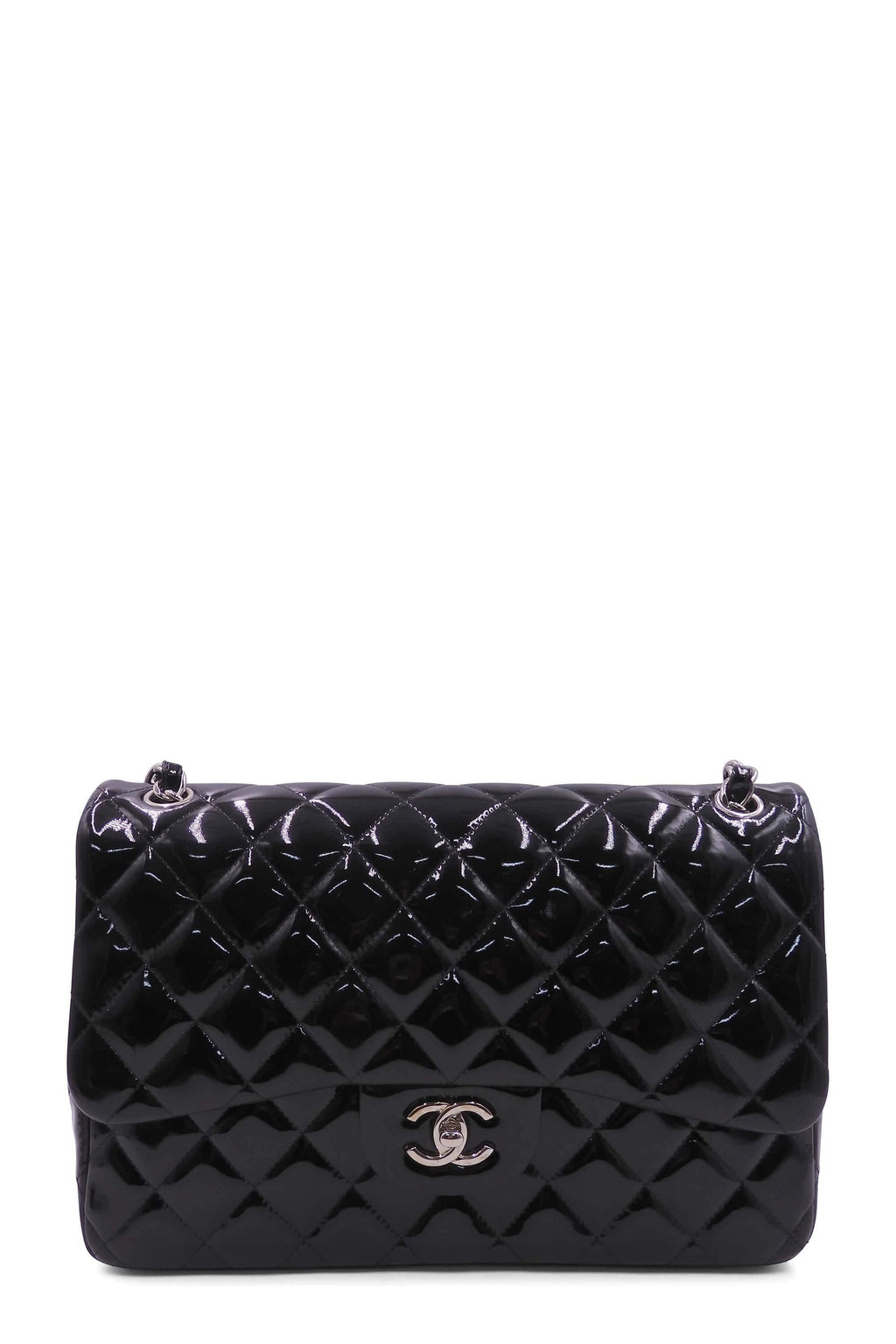 Quilted Patent Jumbo Classic Flap Bag with SiLouis Vuittoner Hardware Black