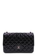 Quilted Patent Jumbo Classic Flap Bag with SiLouis Vuittoner Hardware Black