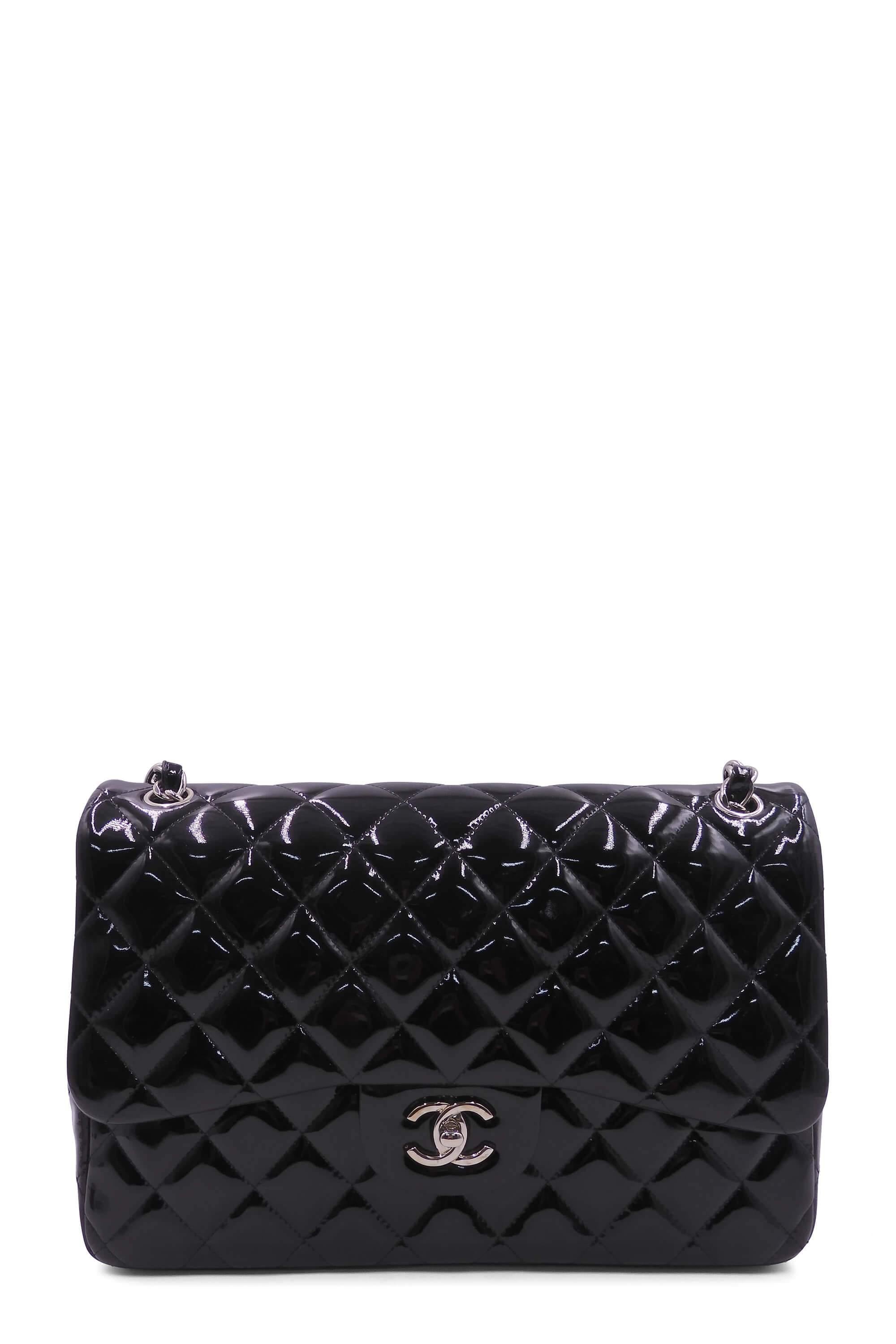 Quilted Patent Jumbo Classic Flap Bag with SiLouis Vuittoner Hardware Black