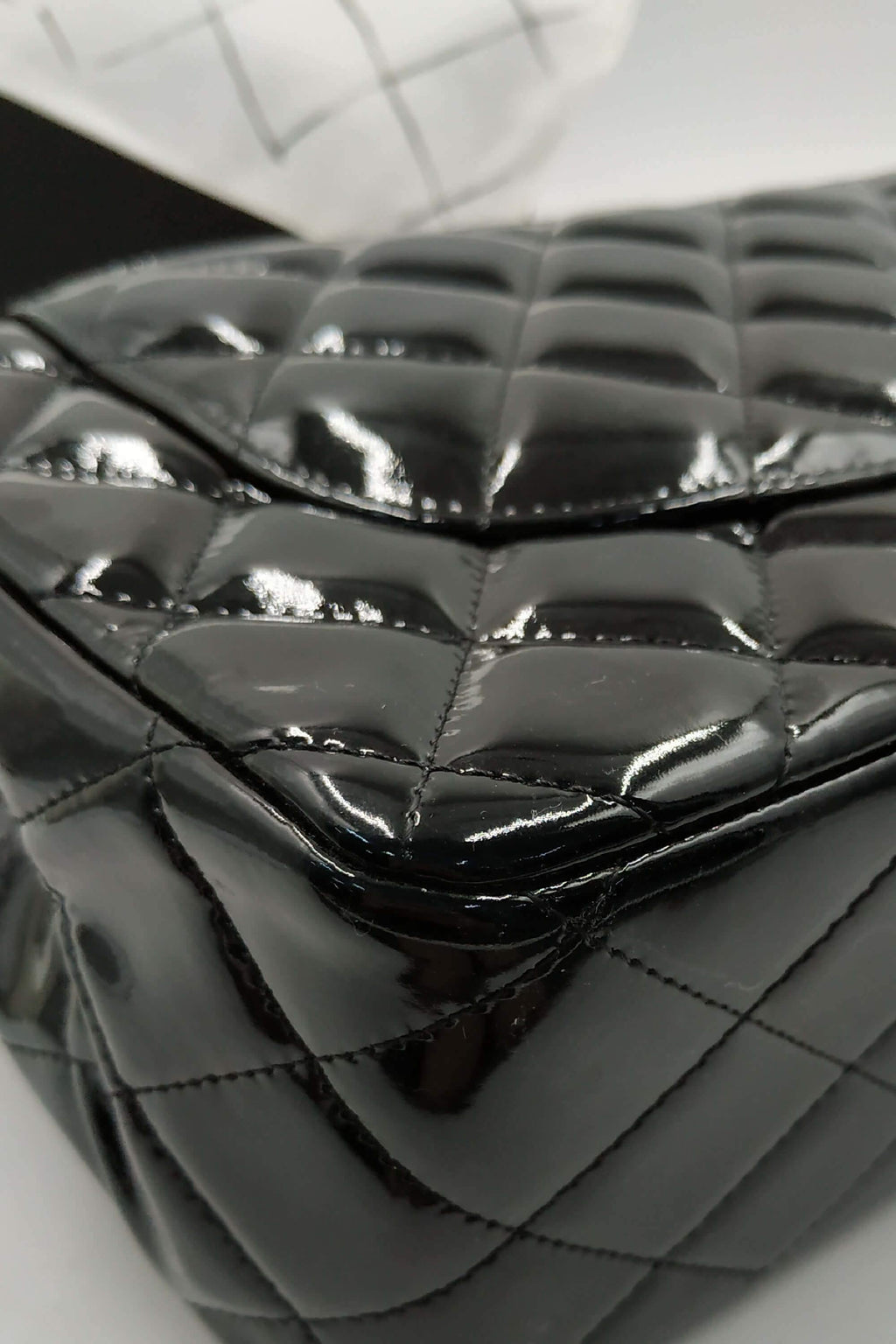 Quilted Patent Jumbo Classic Flap Bag with SiLouis Vuittoner Hardware Black