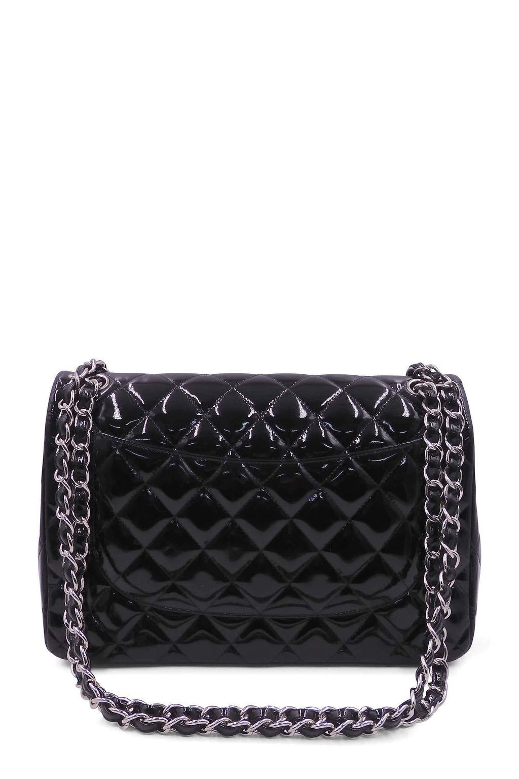 Quilted Patent Jumbo Classic Flap Bag with SiLouis Vuittoner Hardware Black