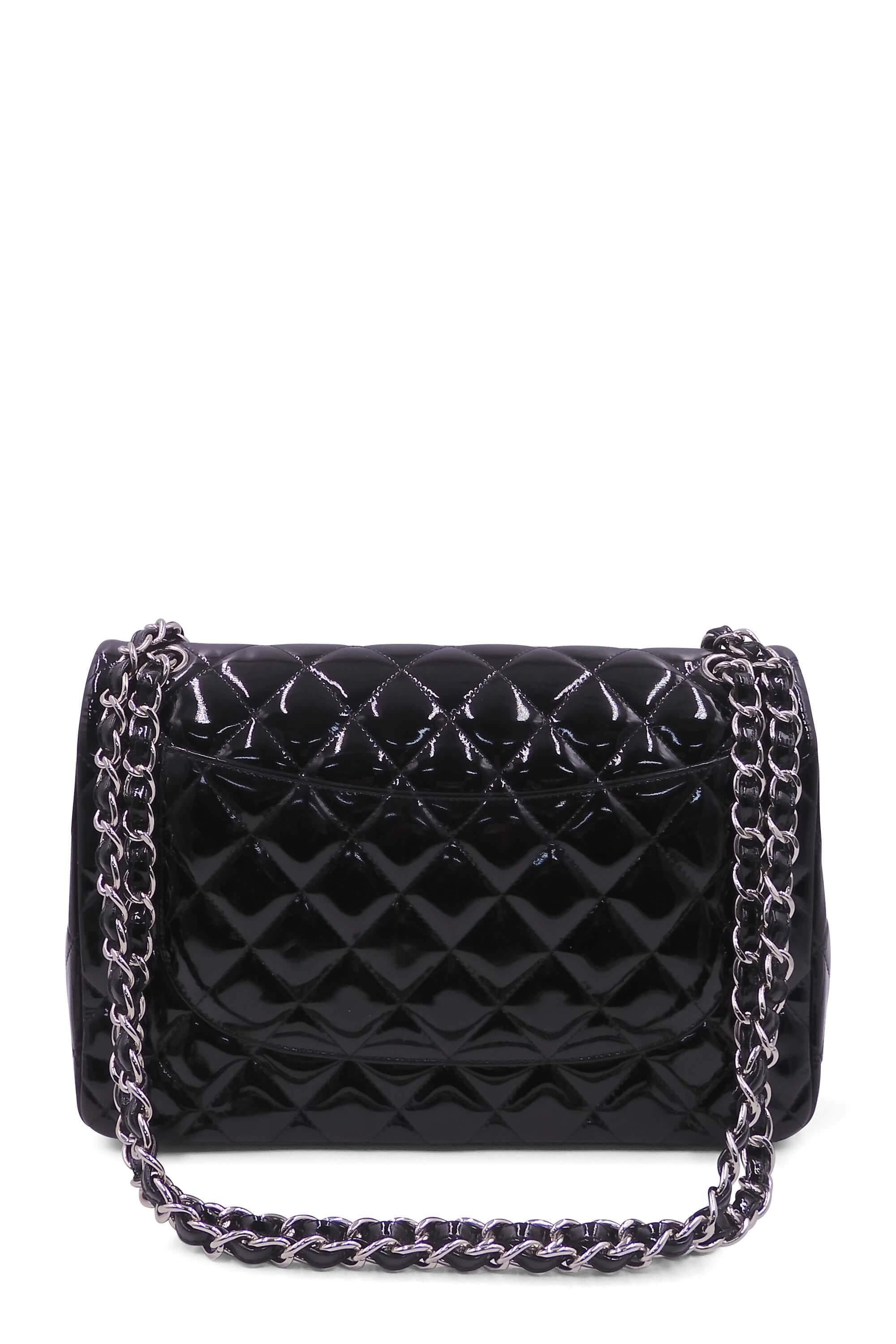 Quilted Patent Jumbo Classic Flap Bag with SiLouis Vuittoner Hardware Black